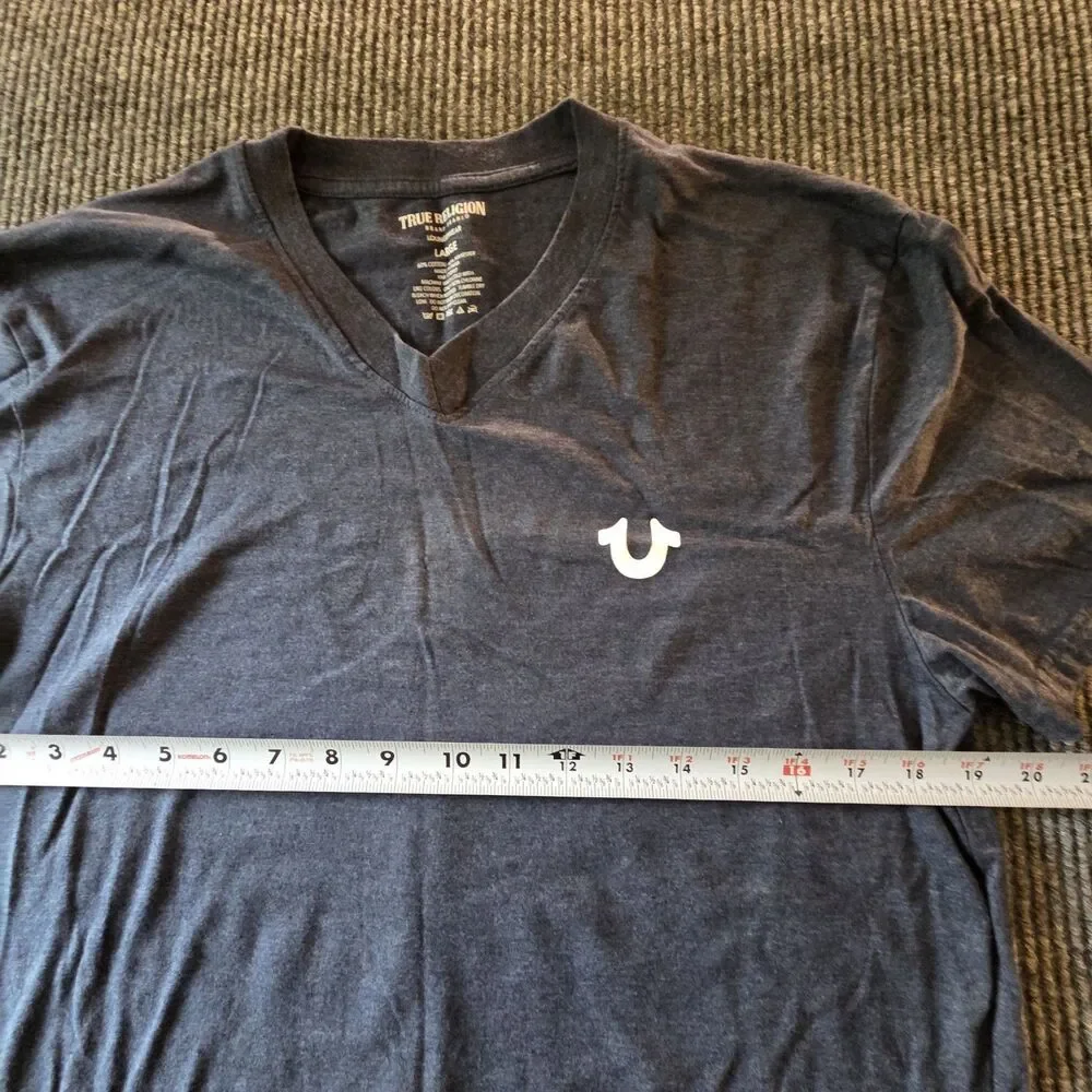True Religion T Shirt Men's L Blue V Neck Short Sleeve